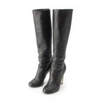 Chanel Leather Pearl Heels Long Boots Black 36 1 2C