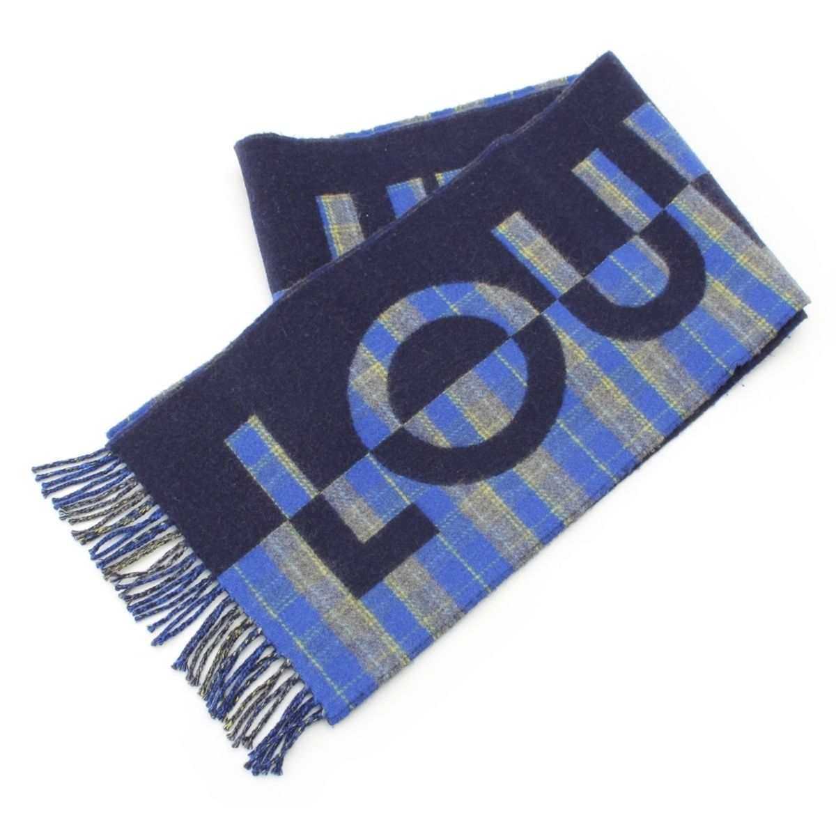 Louis Vuitton Wool Cashmere Echarpe Check with Logo Scarf Blue