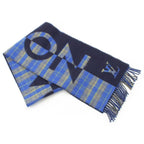 Louis Vuitton Wool Cashmere Echarpe Check with Logo Scarf Blue — view 3