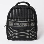 Chanel Sports Line Backpack CC Logo Nylon Stitch Black White