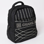 Chanel Sports Line Backpack CC Logo Nylon Stitch Black White — view 3