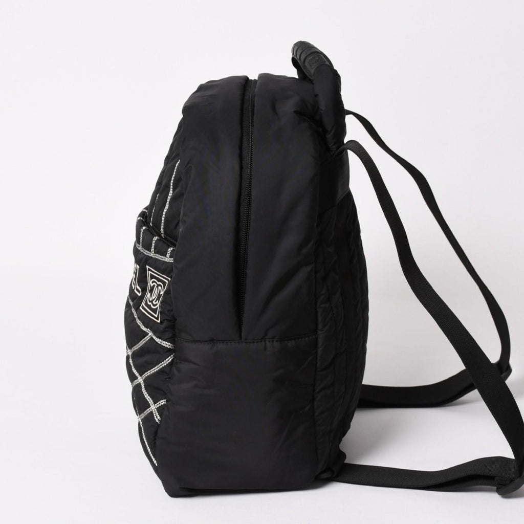 Chanel Sports Line Backpack CC Logo Nylon Stitch Black White — view 4