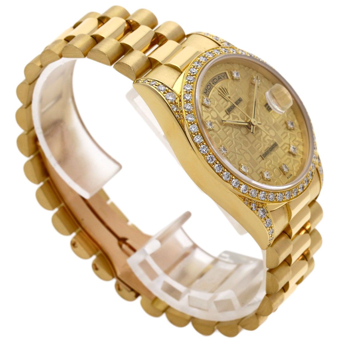Rolex Day Date Bezel Lug Diamond Watch 18k Yellow Gold — view 2