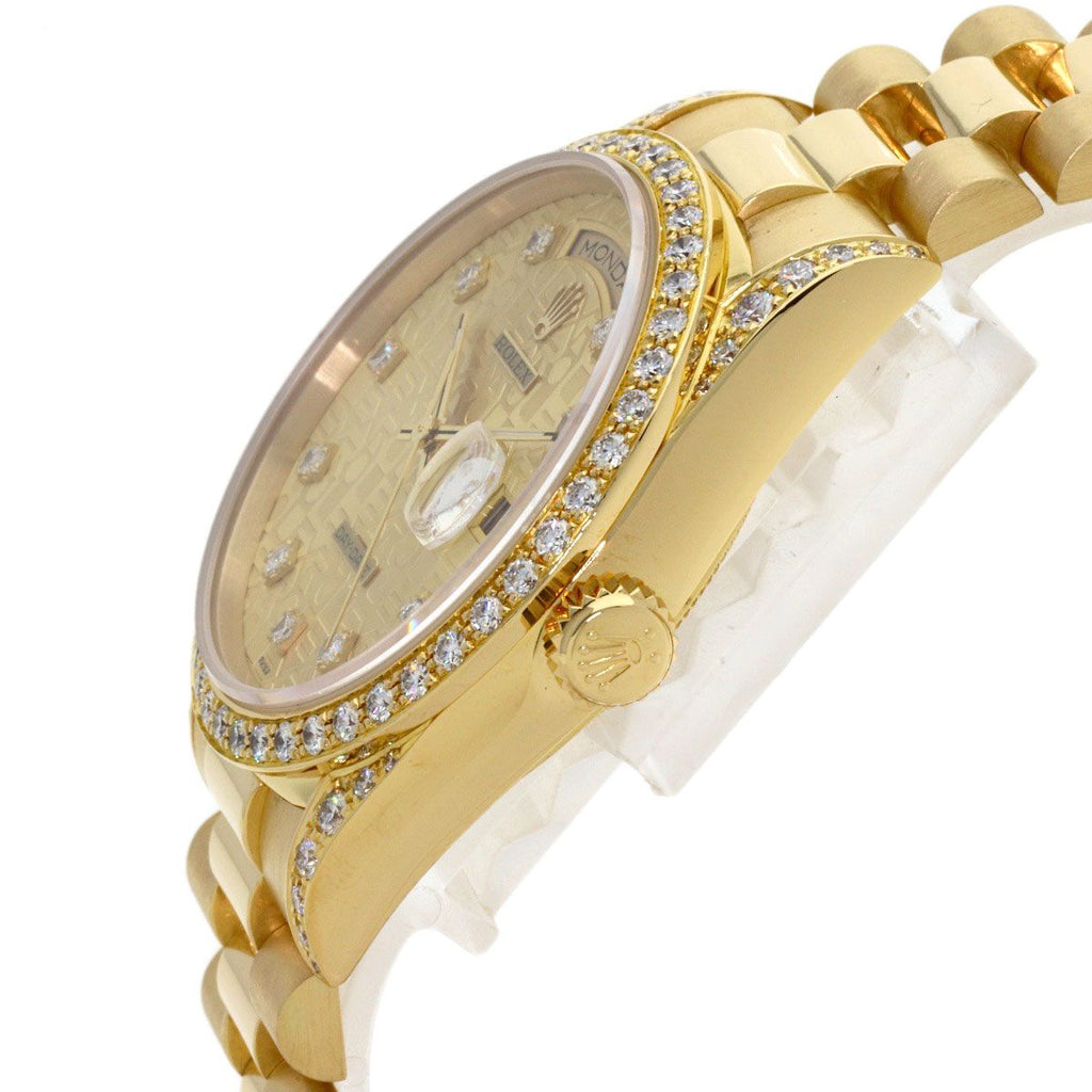 Rolex Day Date Bezel Lug Diamond Watch 18k Yellow Gold — view 5
