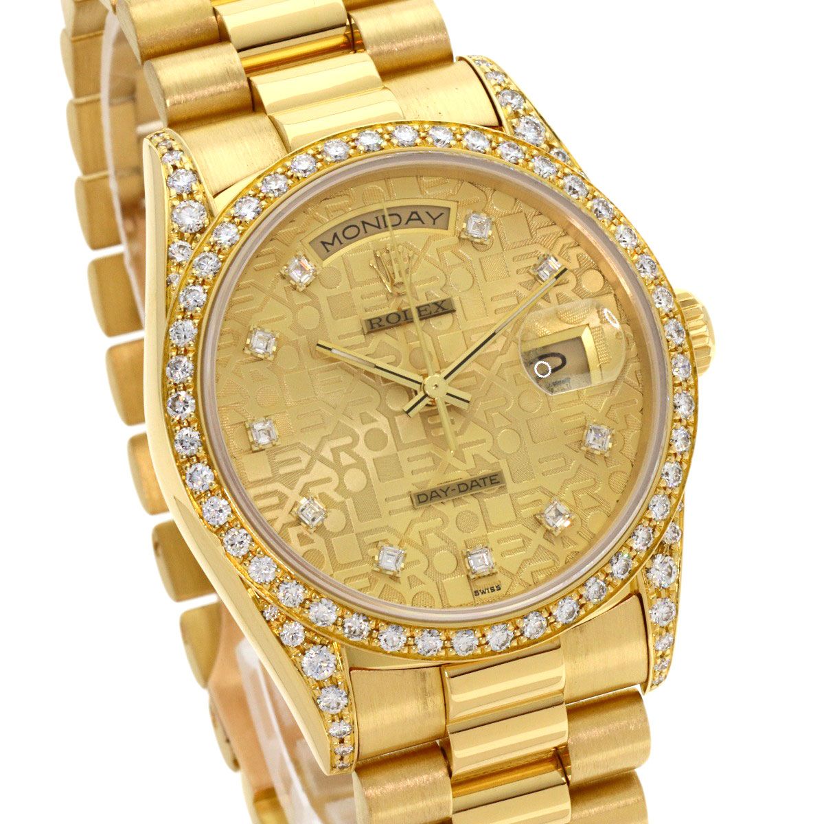 Rolex Day Date Bezel Lug Diamond Watch 18k Yellow Gold — view 4