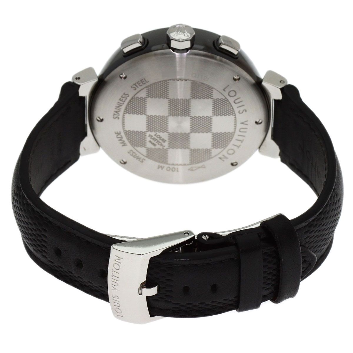 Louis Vuitton Tambour in Black Chronograph Watch SS Leather — view 8