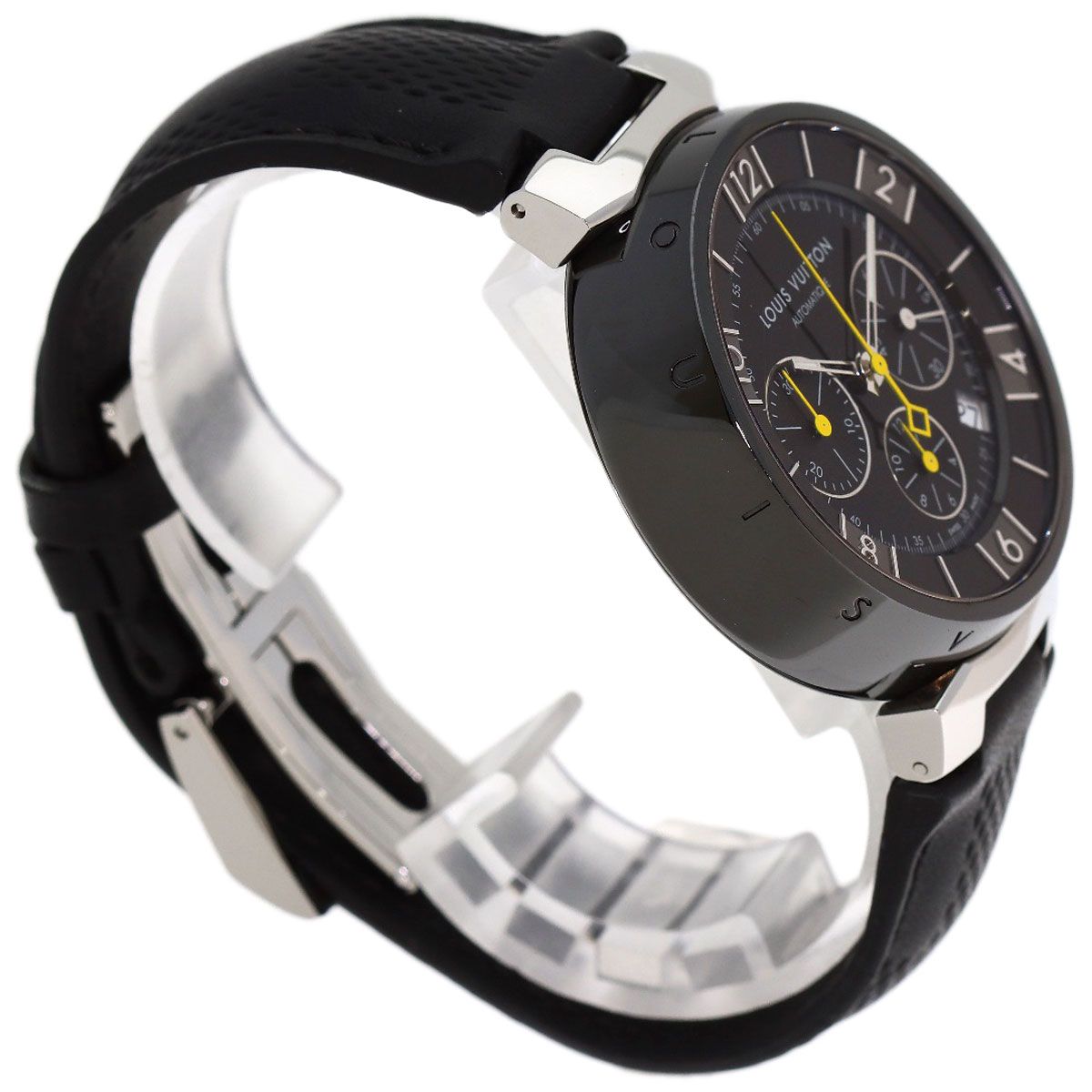 Louis Vuitton Tambour in Black Chronograph Watch SS Leather — view 2