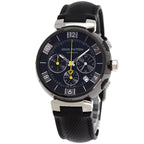 Louis Vuitton Tambour in Black Chronograph Watch SS Leather