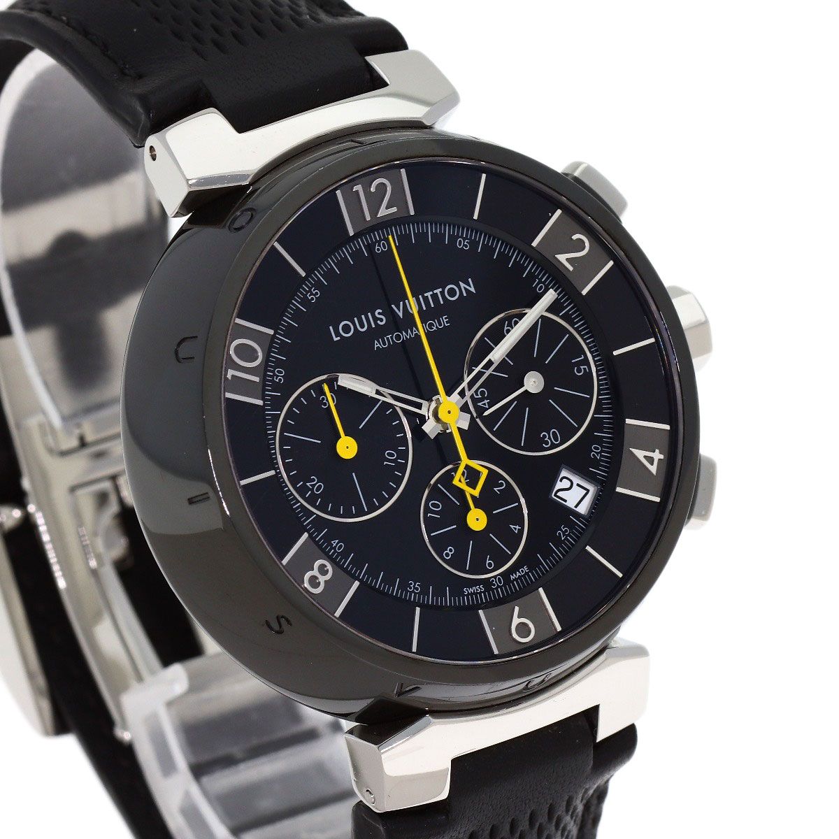 Louis Vuitton Tambour in Black Chronograph Watch SS Leather — view 4