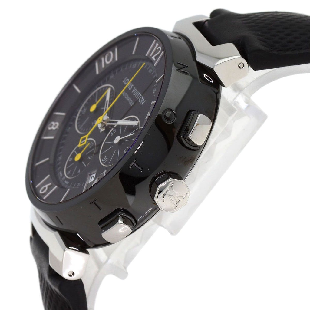 Louis Vuitton Tambour in Black Chronograph Watch SS Leather — view 5