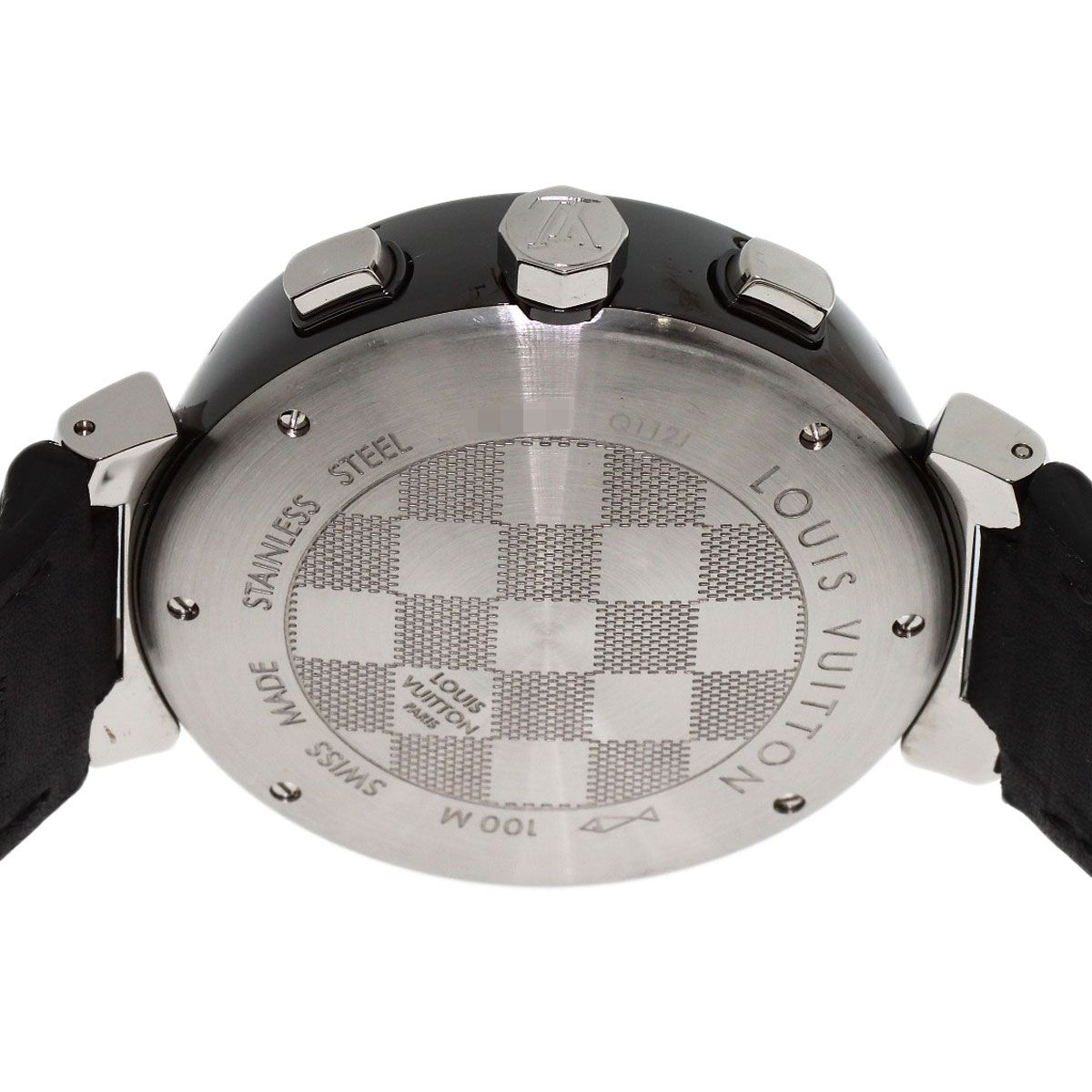 Louis Vuitton Tambour in Black Chronograph Watch SS Leather — view 6