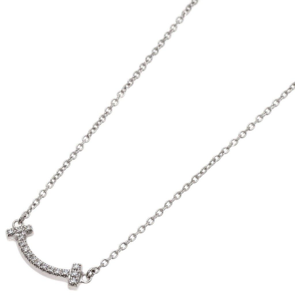 Tiffany & Co T Smile Mini Diamond Necklace 18k White Gold