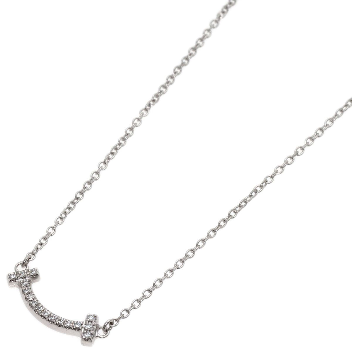 Tiffany & Co T Smile Mini Diamond Necklace 18k White Gold