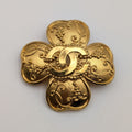 Chanel Brooch CC Logo Clover Gold Vintage