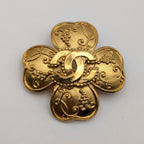 Chanel Brooch CC Logo Clover Gold Vintage