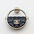 Chanel Brooch CC Logo Turnlock Quilted Bag Motif Gold Black Pin Badge 23c