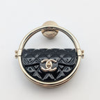 Chanel Brooch CC Logo Turnlock Quilted Bag Motif Gold Black Pin Badge 23c