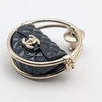 Chanel Brooch CC Logo Turnlock Quilted Bag Motif Gold Black Pin Badge 23c — view 2