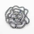 Chanel Brooch CC Logo Black Camellia Rhinestone Vintage