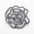 Chanel Brooch CC Logo Black Camellia Rhinestone Vintage
