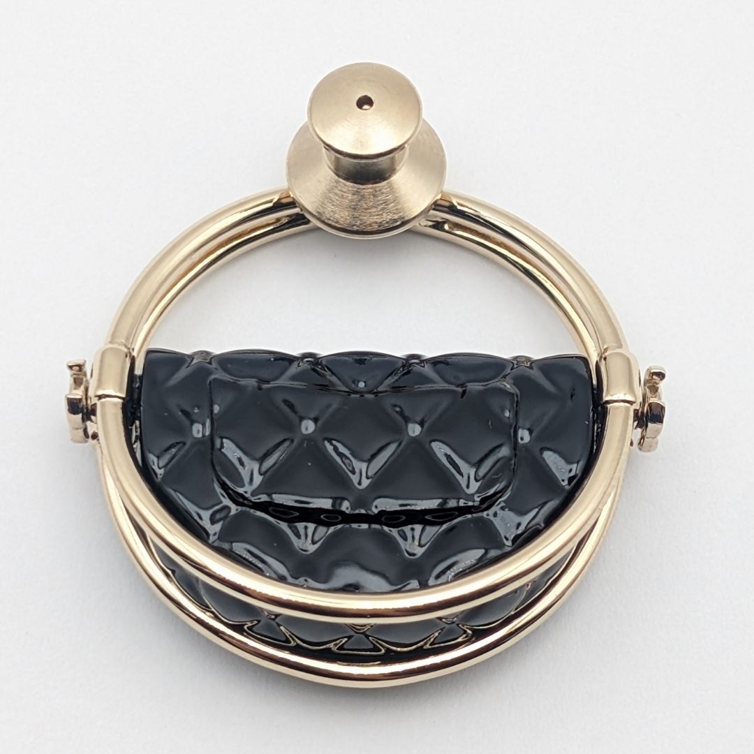 Chanel Brooch CC Logo Turnlock Quilted Bag Motif Gold Black Pin Badge 23c — view 4