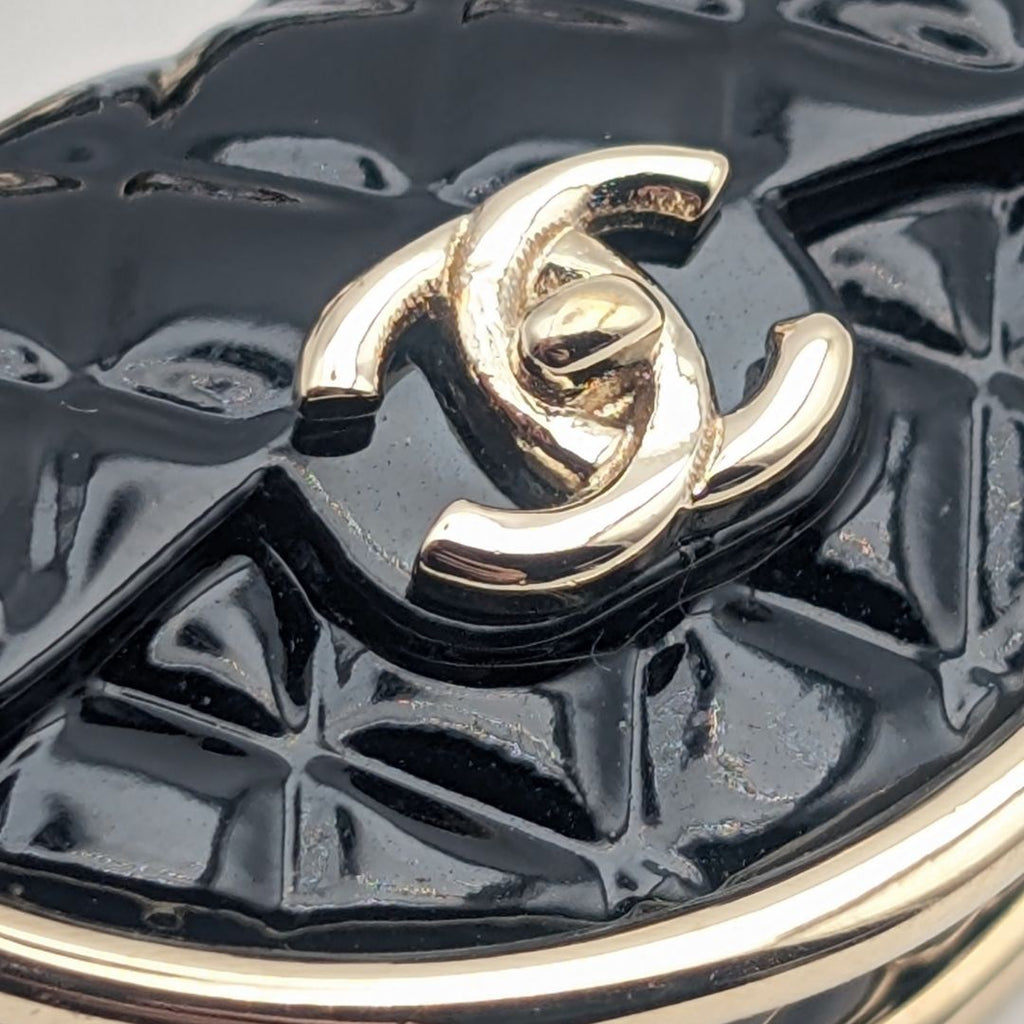 Chanel Brooch CC Logo Turnlock Quilted Bag Motif Gold Black Pin Badge 23c — view 3