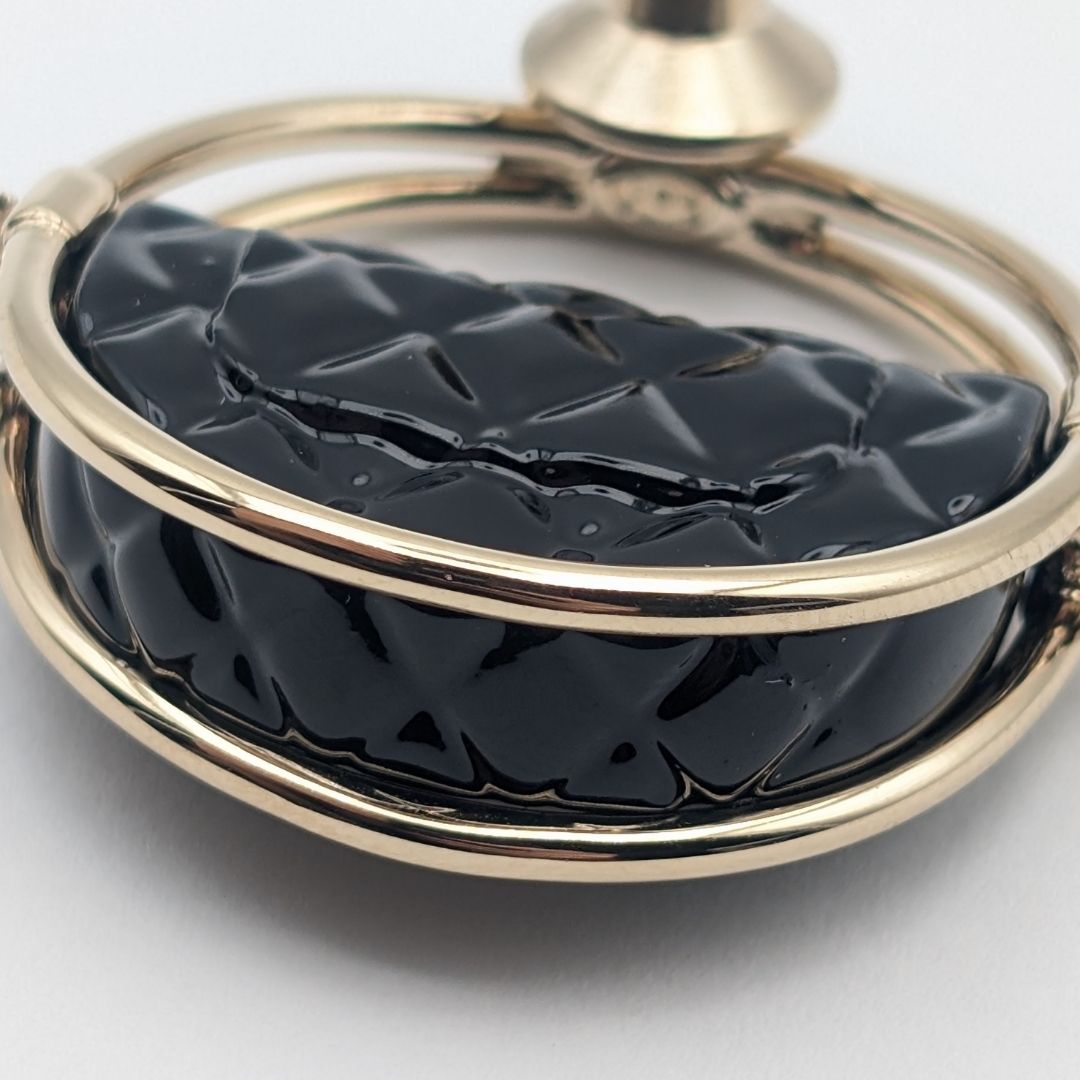 Chanel Brooch CC Logo Turnlock Quilted Bag Motif Gold Black Pin Badge 23c — view 5