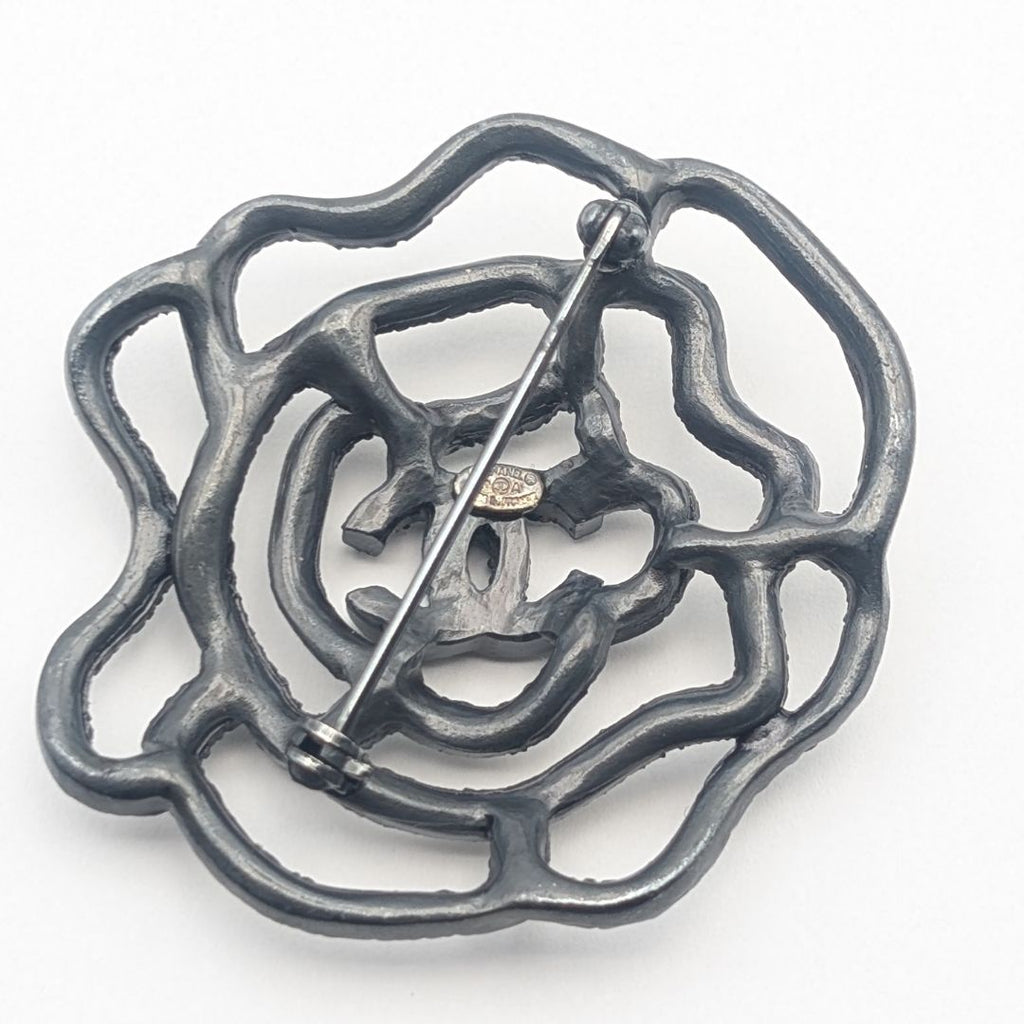 Chanel Brooch CC Logo Black Camellia Rhinestone Vintage — view 3