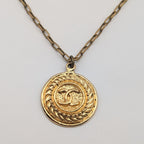Chanel CC Logo Gold Necklace Round Pendant First Era Vintage