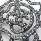 Chanel Brooch CC Logo Black Camellia Rhinestone Vintage — view 2