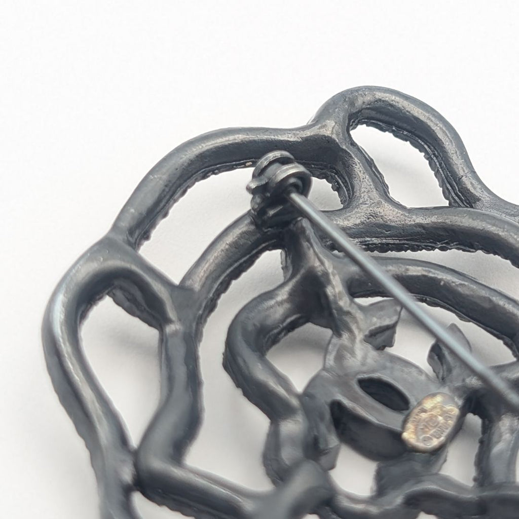 Chanel Brooch CC Logo Black Camellia Rhinestone Vintage — view 4