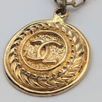 Chanel CC Logo Gold Necklace Round Pendant First Era Vintage — view 2