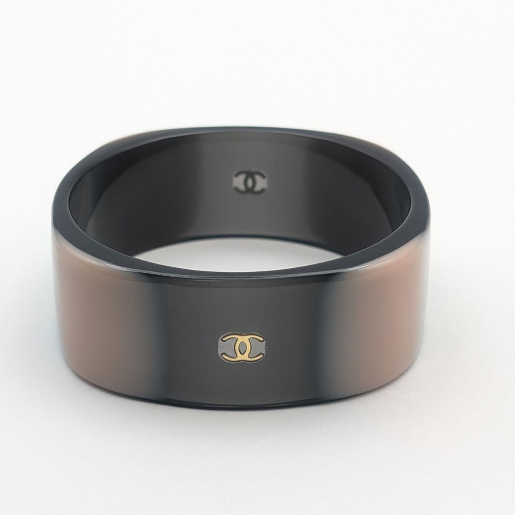 Chanel CC Logo Black Pink Plastic Bangle Bracelet