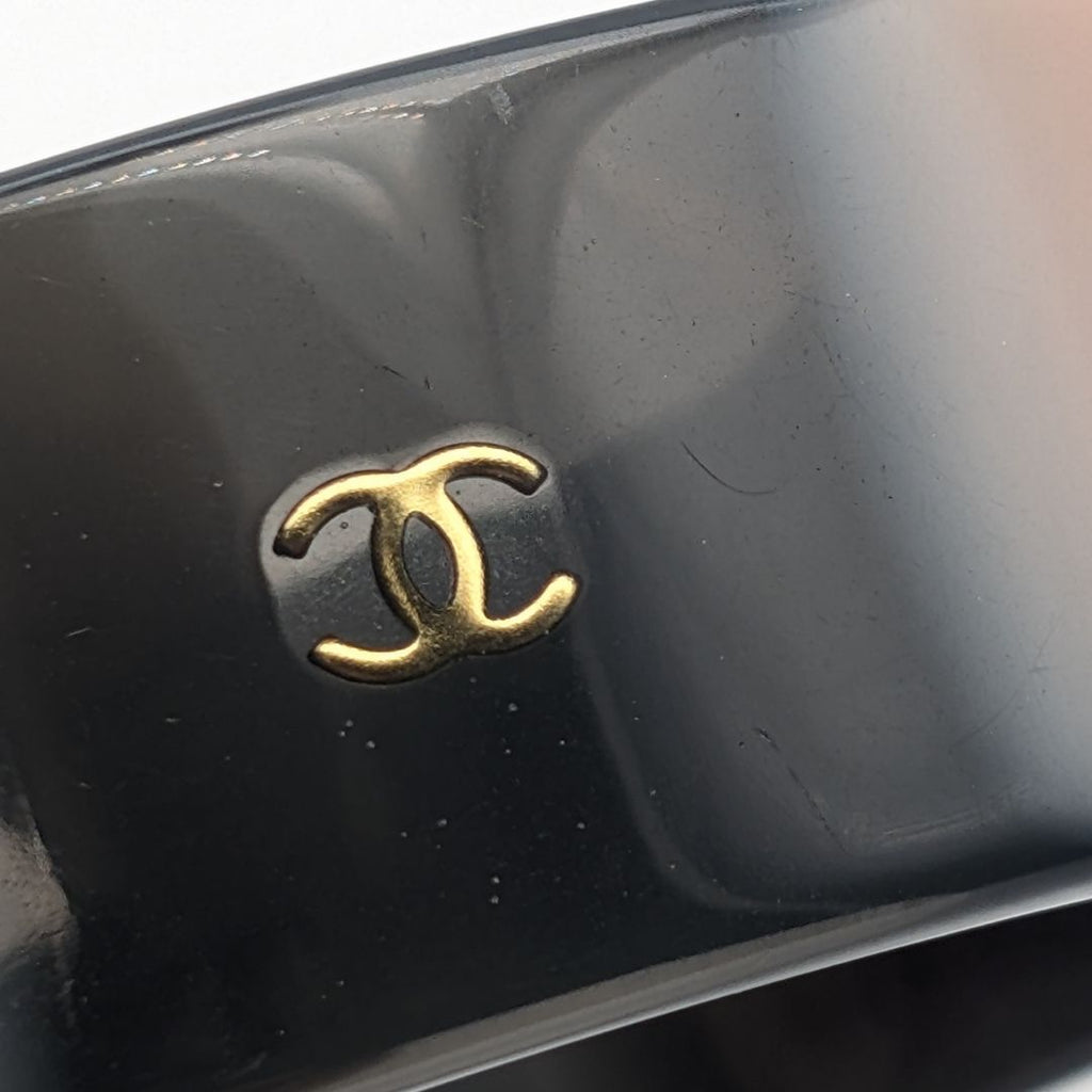 Chanel CC Logo Black Pink Plastic Bangle Bracelet — view 5