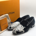 Louis Vuitton Chapman Brazza Auteuil Loafers Black Velvet Velour Embroidery