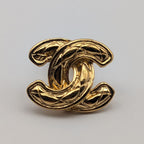 Chanel Earrings CC Logo Quilted Gold First Era Vintage Single