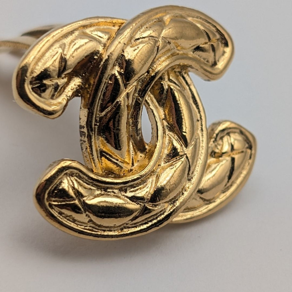Chanel Earrings CC Logo Quilted Gold First Era Vintage Single — view 2