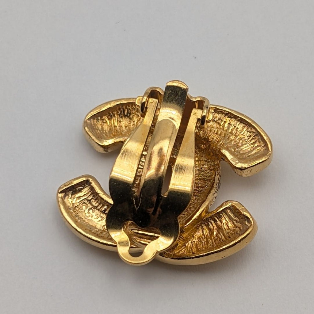 Chanel Earrings CC Logo Quilted Gold First Era Vintage Single — view 4