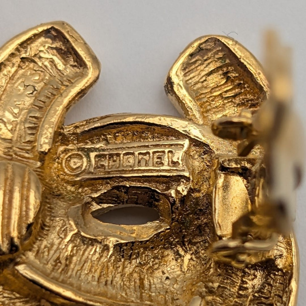 Chanel Earrings CC Logo Quilted Gold First Era Vintage Single — view 5