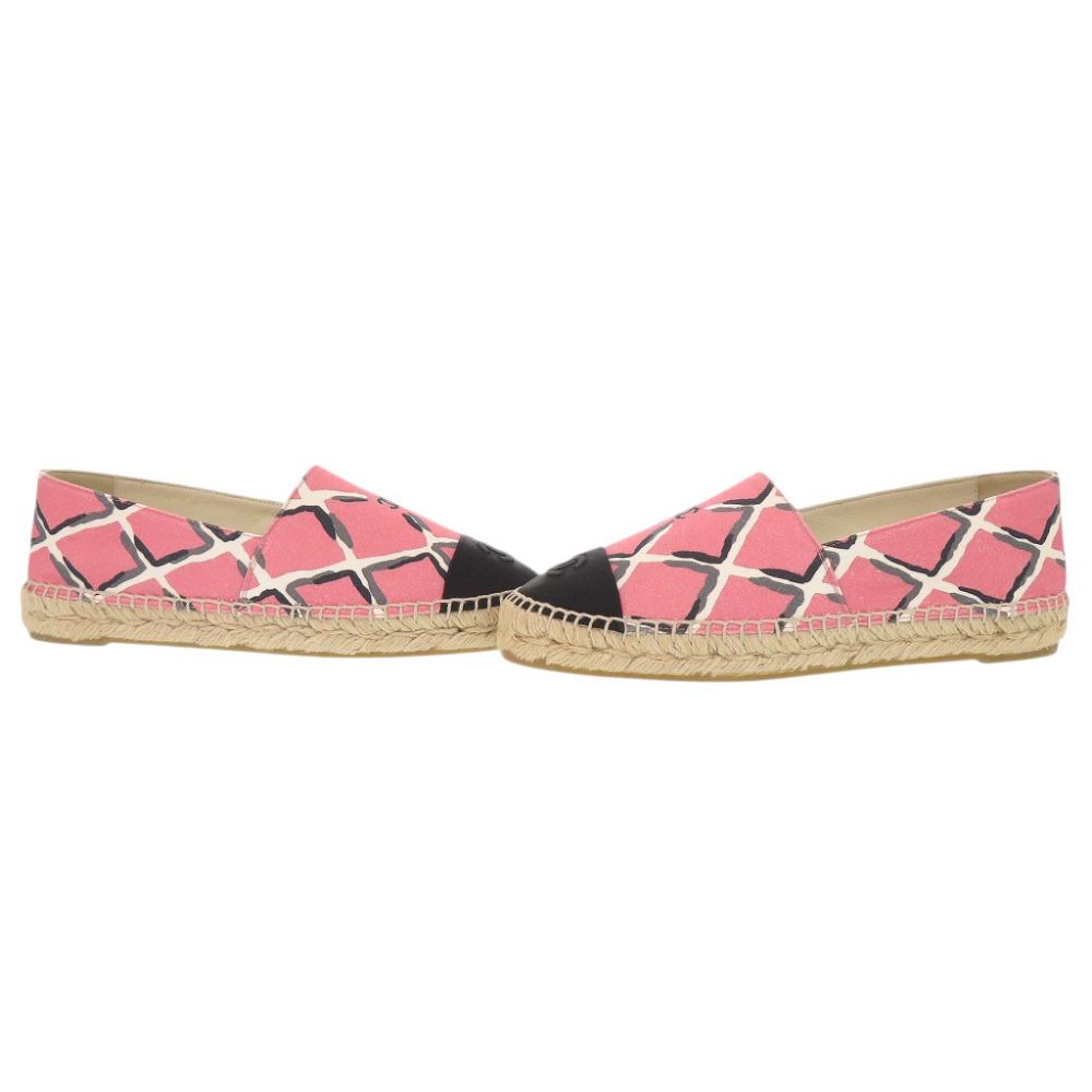 Chanel Espadrilles CC Logo 38 Canvas Hemp Pink Black Flat Shoes Slip on — view 6