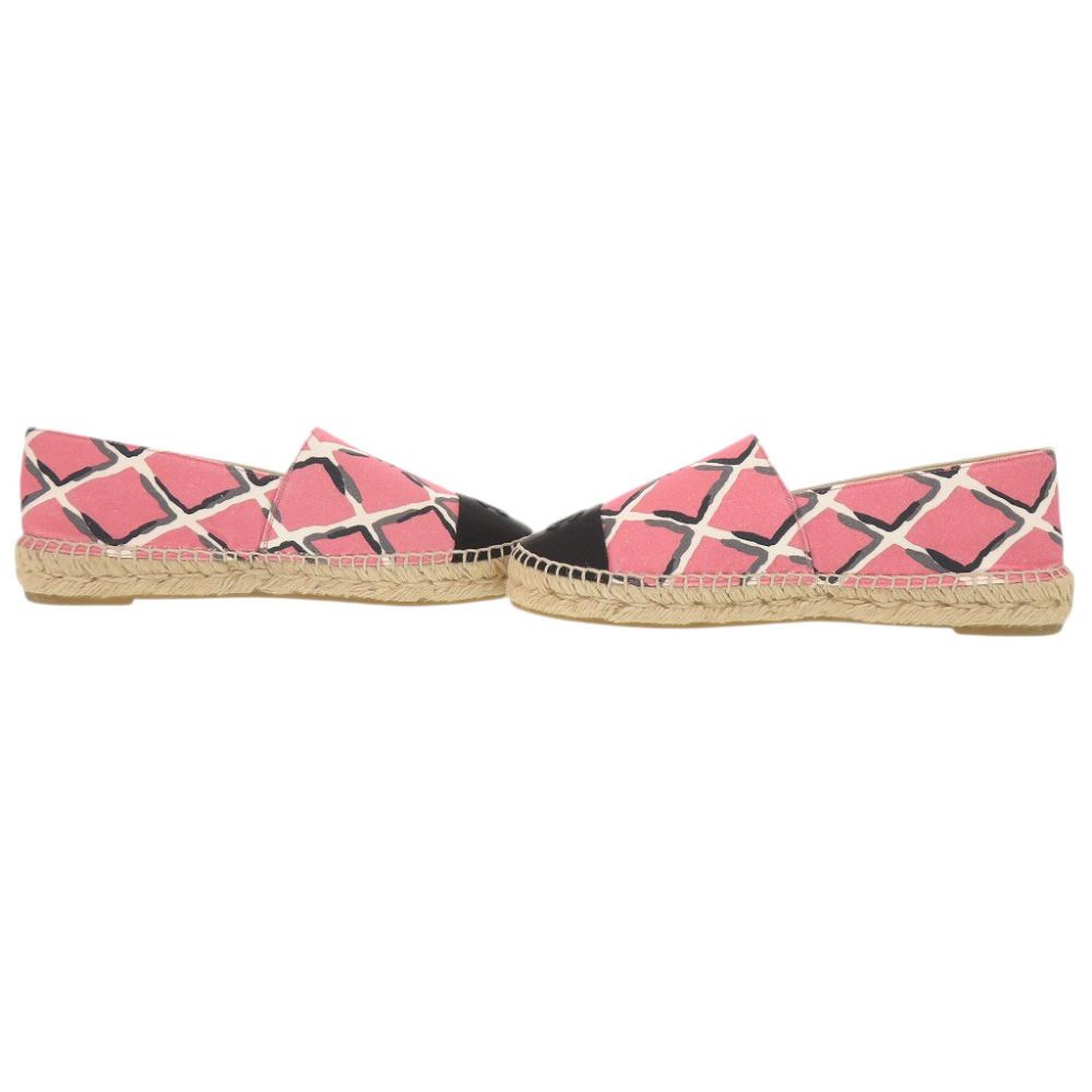Chanel Espadrilles CC Logo 38 Canvas Hemp Pink Black Flat Shoes Slip on — view 5