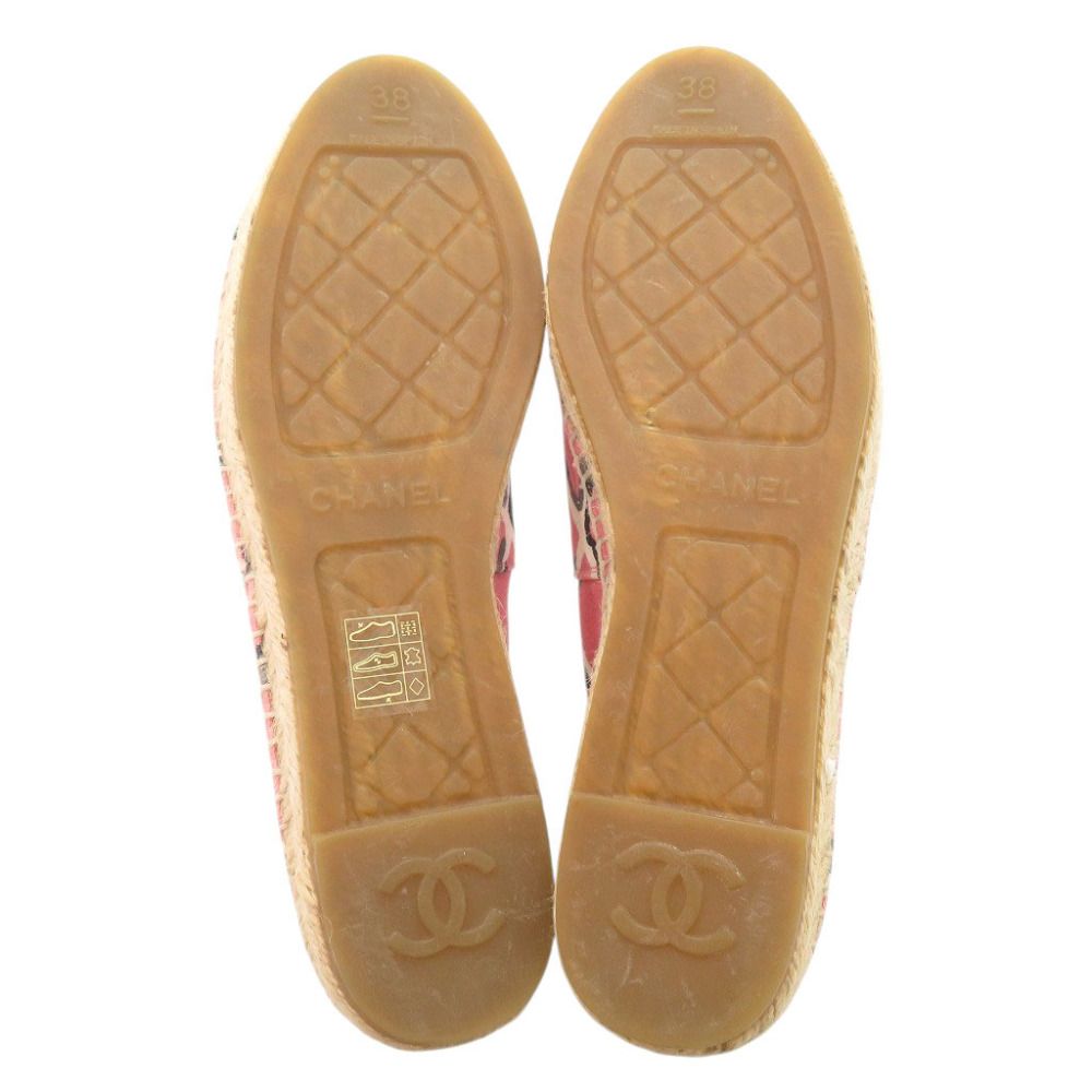 Chanel Espadrilles CC Logo 38 Canvas Hemp Pink Black Flat Shoes Slip on — view 4