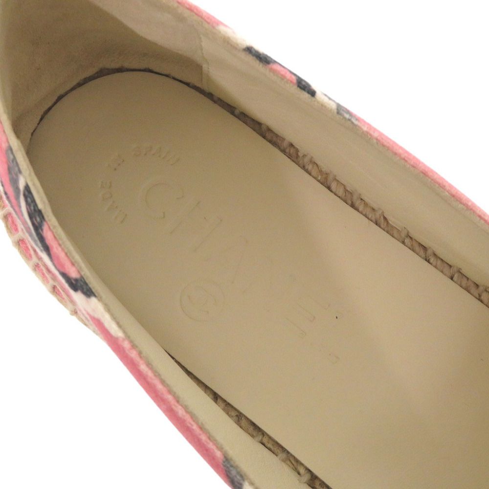 Chanel Espadrilles CC Logo 38 Canvas Hemp Pink Black Flat Shoes Slip on — view 8