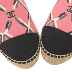 Chanel Espadrilles CC Logo 38 Canvas Hemp Pink Black Flat Shoes Slip on — view 7