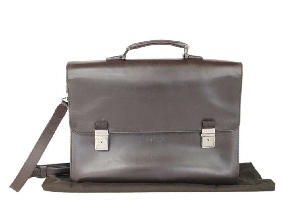 Gucci Business Bag Brown Leather 2-Way Silver
