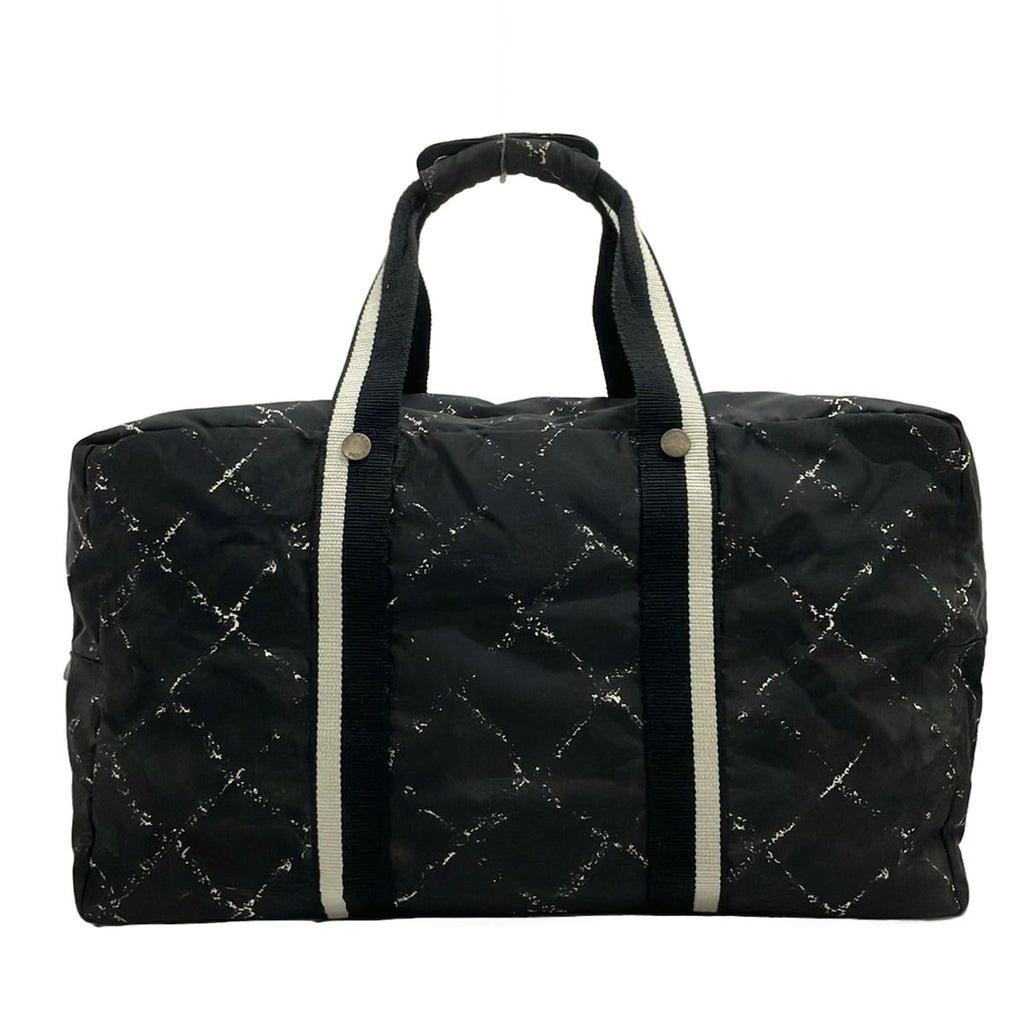Chanel Boston Bag Vintage Travel Line Black White Silver No Lock