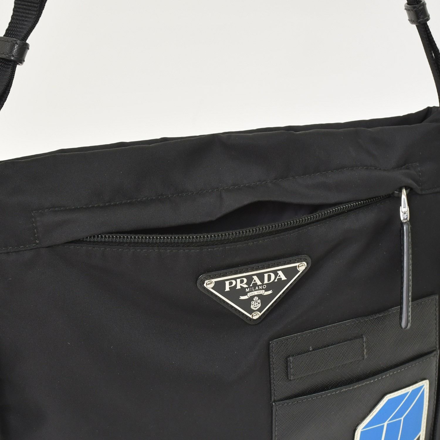 Prada Shoulder Bag Triangle Logo Black Silver Nylon Leather — view 7