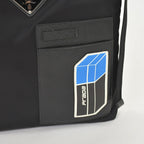 Prada Shoulder Bag Triangle Logo Black Silver Nylon Leather — view 6