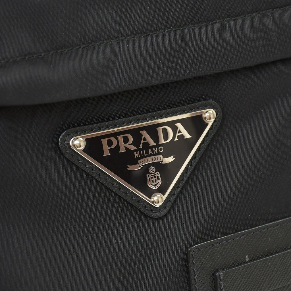 Prada Shoulder Bag Triangle Logo Black Silver Nylon Leather — view 5