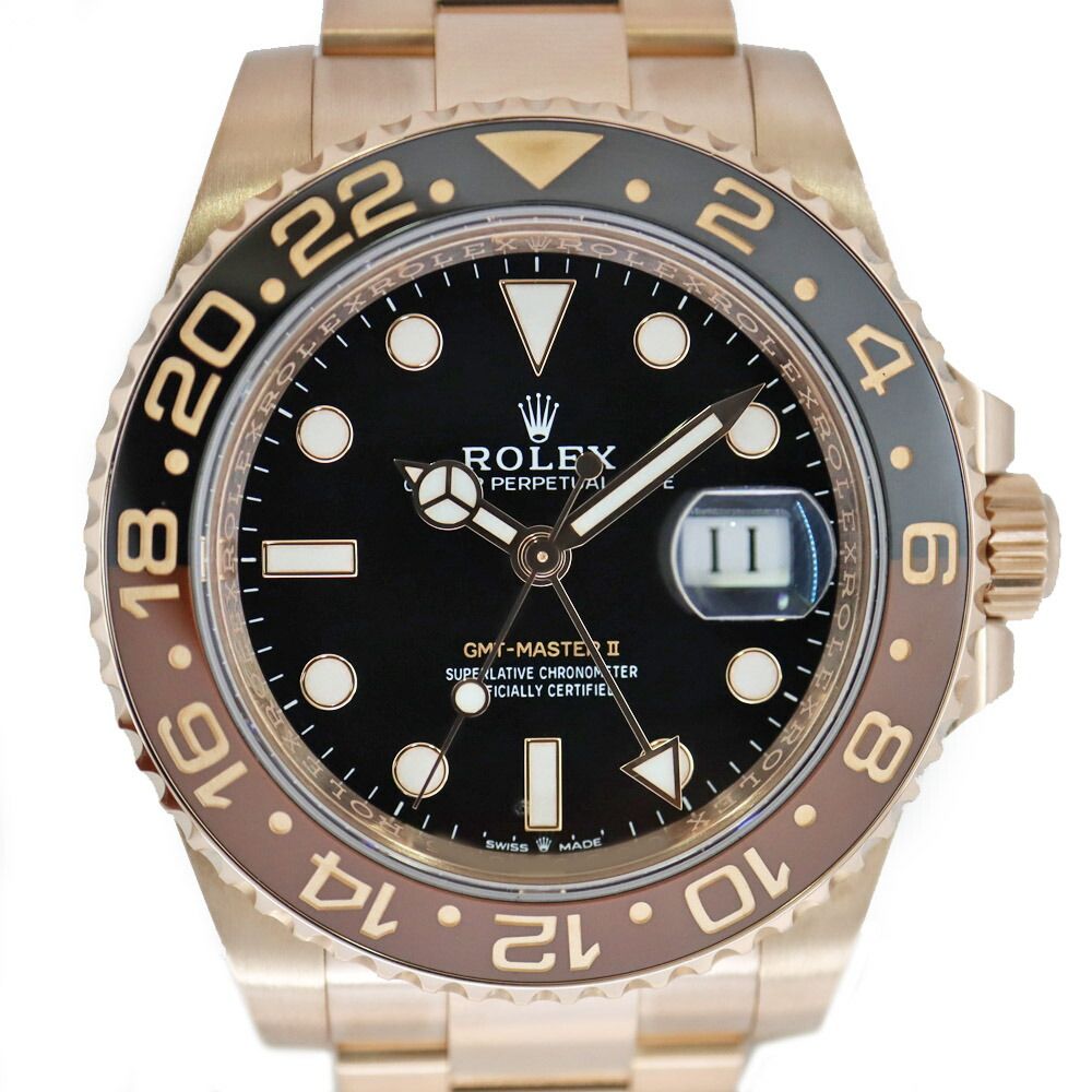 Rolex GMT Master 2 Black Watch 18k Pink Gold Automatic Winding